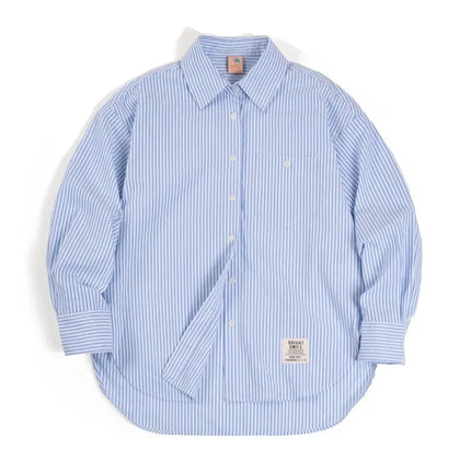 Maden Women's Plus Size Oversized Blue White Striped Blouse by zapcart