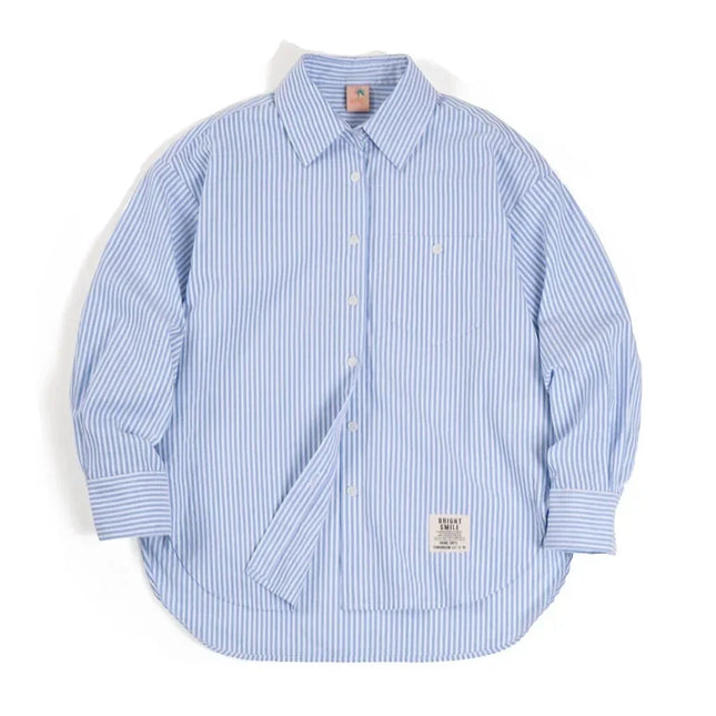 Maden Women's Plus Size Oversized Blue White Striped Blouse by zapcart