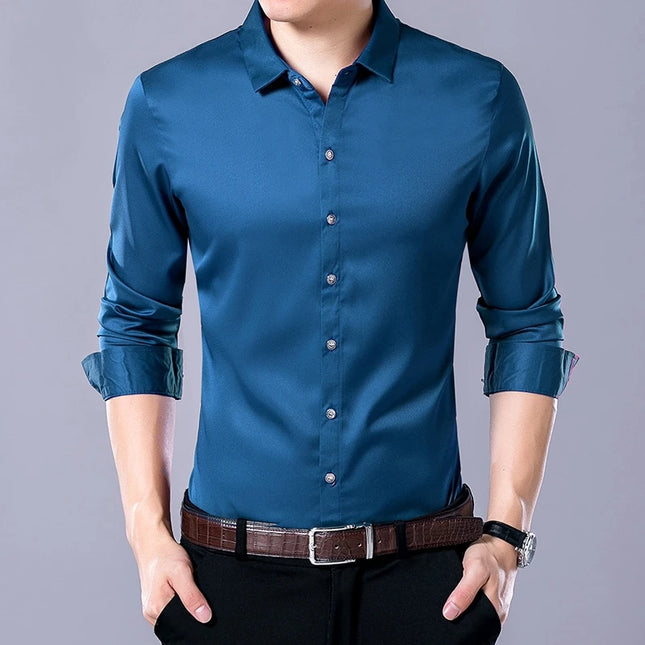CN Zhejiang Mens Smart Casual Solid Color Long Sleeve Shirt by zapcart