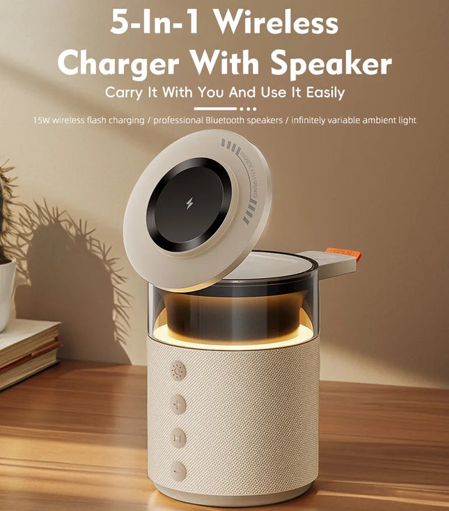 Magnetic Wireless Charging Station With Night Light Speaker by zapcart