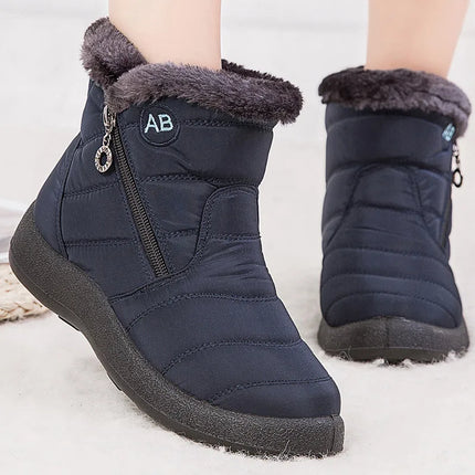Women Waterproof Fur Lined Winter Ankle Boots Low Heel by zapcart