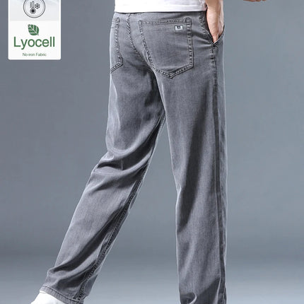 Brother Wang Men Lyocell Jeans Soft Drape Loose Straight by zapcart