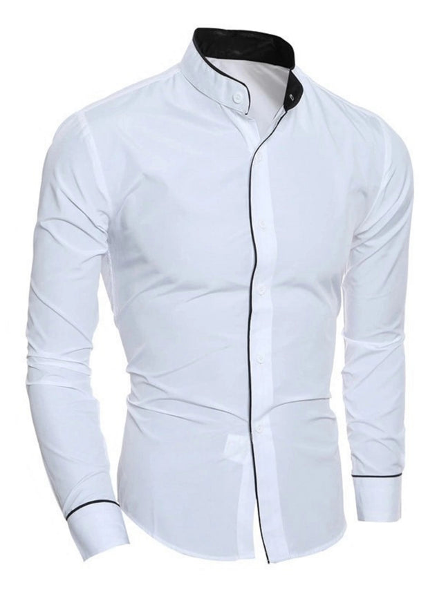 Anhui CN Men Slim Fit Long Sleeve Shirt Stand Collar by zapcart