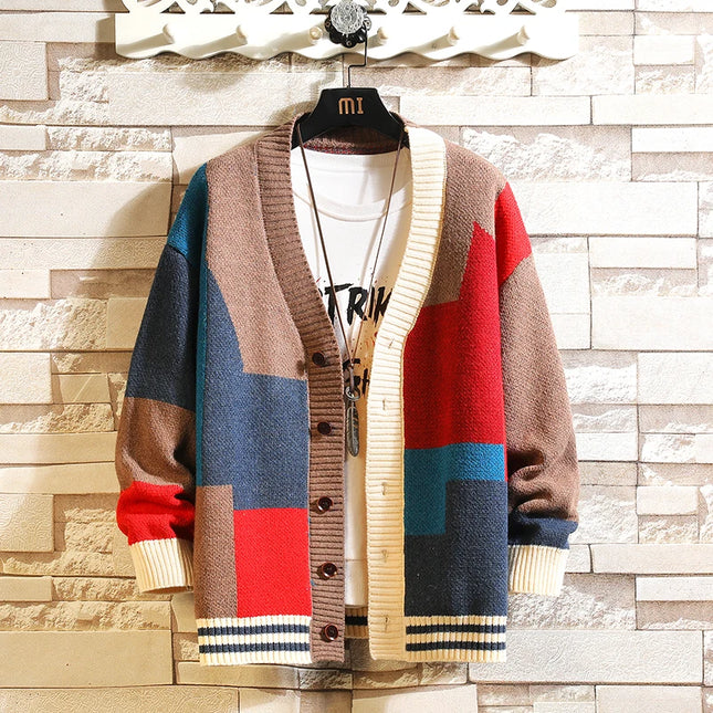 Wetailor Unisex Multicolor Knit Cardigan V-Neck Casual by zapcart