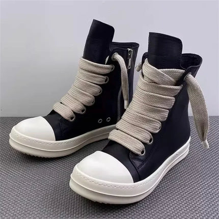 LXMWWJS Womens High Top Leather Sneakers Lace Up Casual by zapcart
