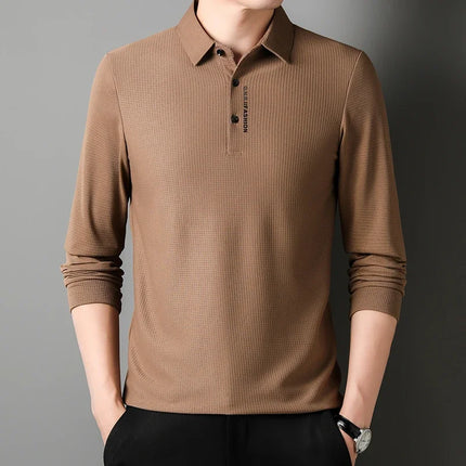 Mens Waffle Polo Shirt With Letter Print Lapel Casual Top by zapcart