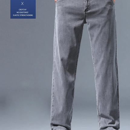 Brother Wang Men Lyocell Jeans Soft Drape Loose Straight by zapcart