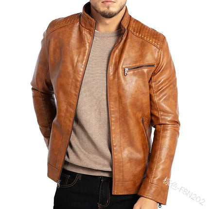 Men PU Leather Jacket Standup Collar Punk Motorcycle by zapcart