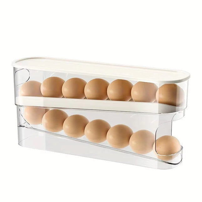 Bilayer Fridge Egg Storage Box Automatic Rolling Eggs Holder Rack Ladder Style Refrigerator Eggs Dispenser Egg Organizers Holder by zapcart