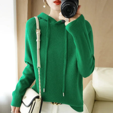 Korean Hooded Sweater Women Warm Knit Pullover Cozy Casual by zapcart