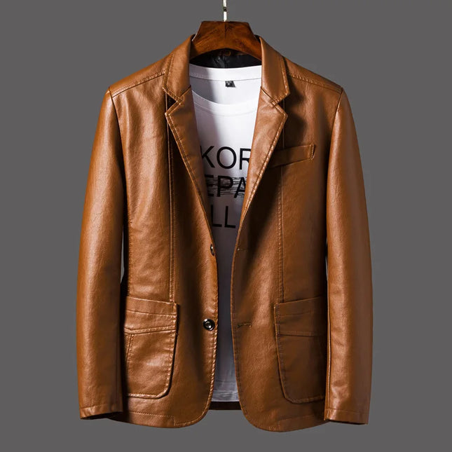 CN Guangdong Mens 4XL PU Leather Jacket Warm Spring Autumn by zapcart