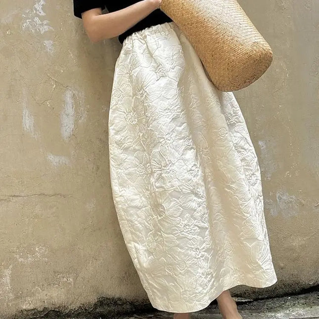 FJECN Women Elastic Waist Jacquard A Line Skirt New Arrival by zapcart