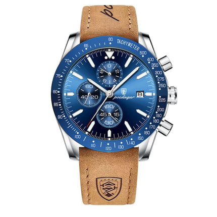 POEDAGAR Men Watch Waterproof Luminous Chronograph Leather