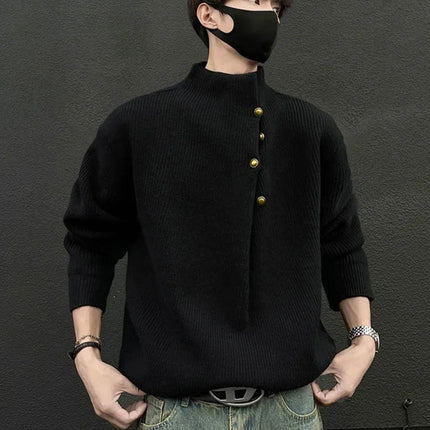 Mens Half Turtleneck Button Knit Sweater Korean Fashion by zapcart