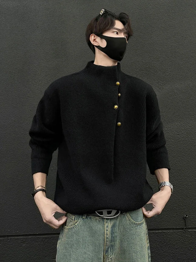 Mens Half Turtleneck Button Knit Sweater Korean Fashion by zapcart