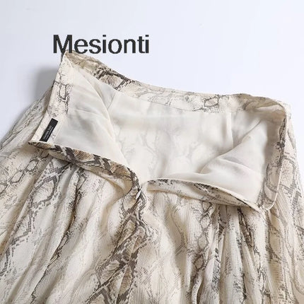 Mesionti Serpentine Print Wide Swing Skirt Women Elegant by zapcart