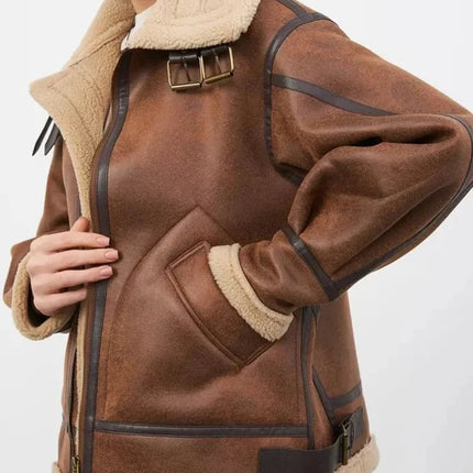 Ailegogo Women Faux Lamb Fur Coat Warm Vintage Zipper by zapcart