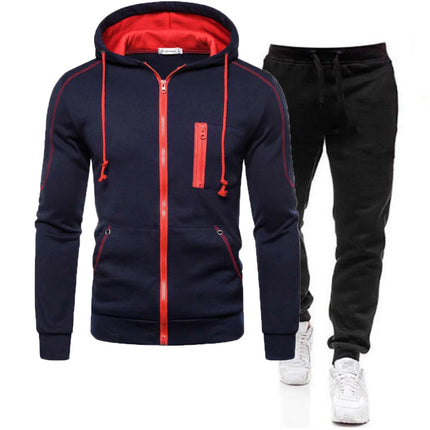 Men Fashion Print Tracksuit With Hooded Zip Sweatshirt Set by zapcart
