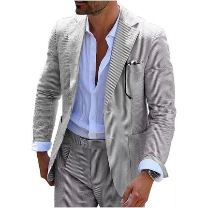 Tunetak Summer Stripe Seersucker Mens Suits Slim Fit 2pc by zapcart