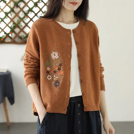 Vintage Embroidery Cardigan For Women Warm Casual All Match by zapcart