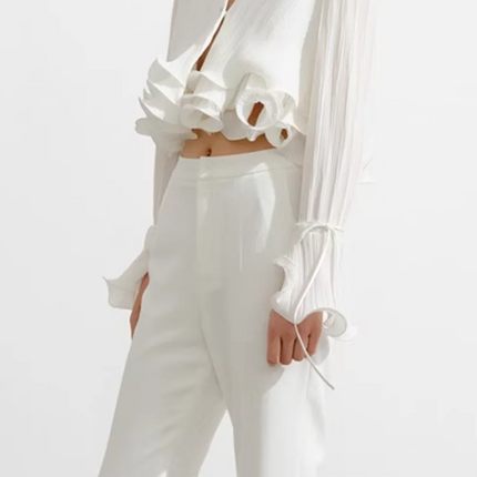 TWOTWINSTYLE Slimming Ruffles Blouse Women V Neck Top by zapcart