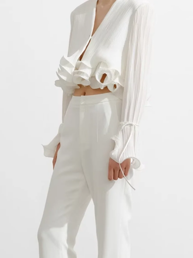 TWOTWINSTYLE Slimming Ruffles Blouse Women V Neck Top by zapcart
