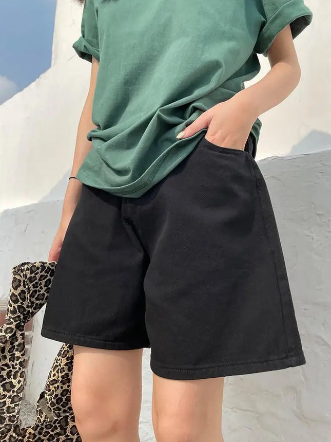 GUUZYUVIZ Womens High Waist Denim Shorts Oversized White by zapcart