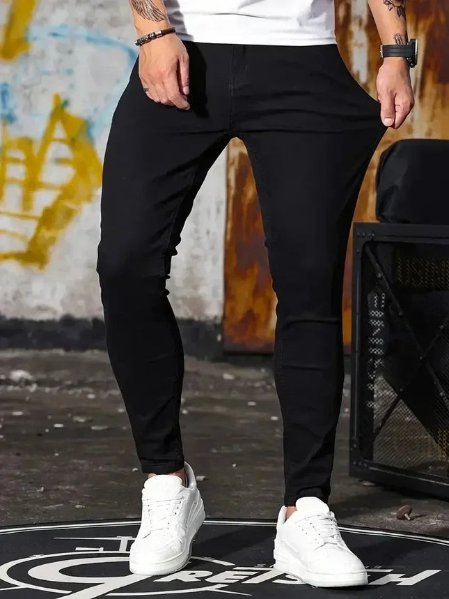 CN Guangdong Mens Slim Fit Jeans Classic Skinny Denim Blue by zapcart