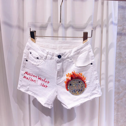 New Trendy Brand White Denim Shorts For Women High Waist by zapcart
