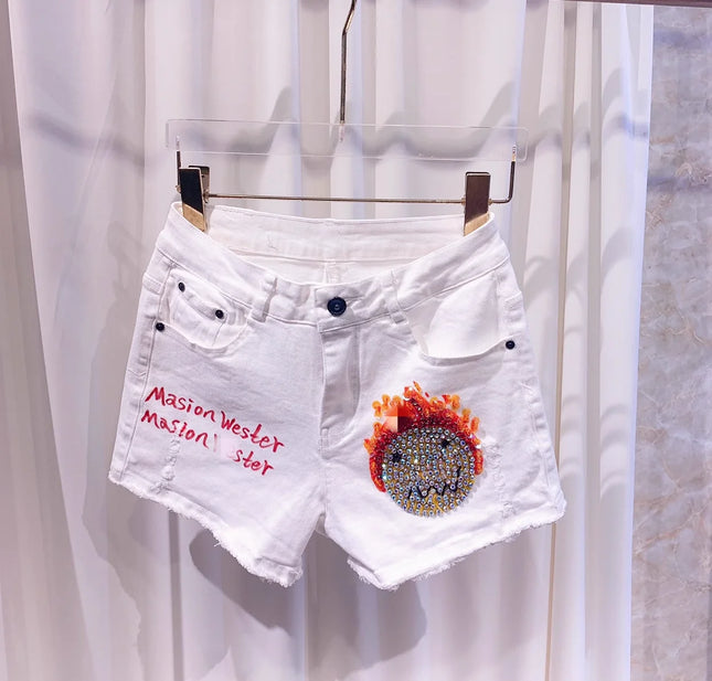 New Trendy Brand White Denim Shorts For Women High Waist by zapcart