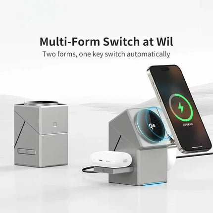 PeGXQ 3 In 1 Wireless Charger Auto Rotating Cube Dock Apple by zapcart