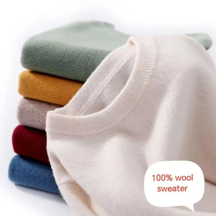 Ganleawort Men Wool Sweater Round Neck Warm Knit Pullover by zapcart