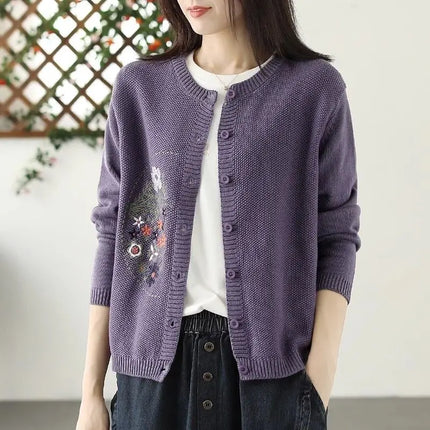 Vintage Embroidery Cardigan For Women Warm Casual All Match by zapcart