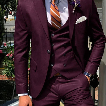 CN Jiangsu Dark Blue 3 Piece Slim Fit Suit For Men Groom by zapcart