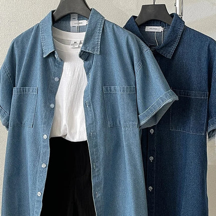 Retro Loose Denim T Shirt Women Korean Version Cotton Blend by zapcart
