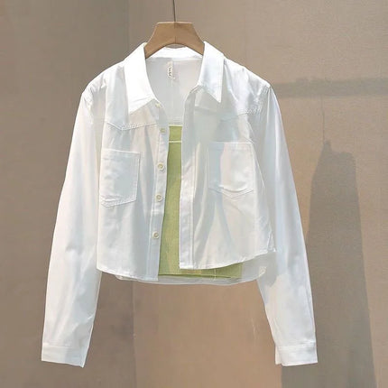 Women Cropped Blouse Spring Summer Loose Long Sleeve Casual by zapcart