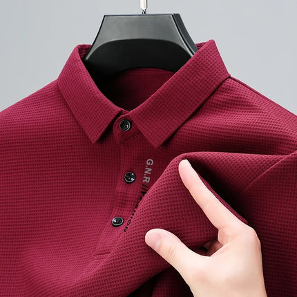 Mens Waffle Polo Shirt With Letter Print Lapel Casual Top by zapcart