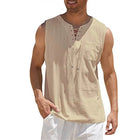 Mens Casual Sleeveless Vest With Lace Up V Neck Realxizicn by zapcart