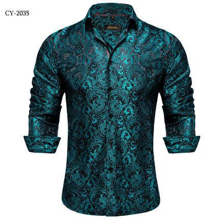 HenanChoice Mens Jacquard Paisley Shirt Long Sleeve Luxury by zapcart
