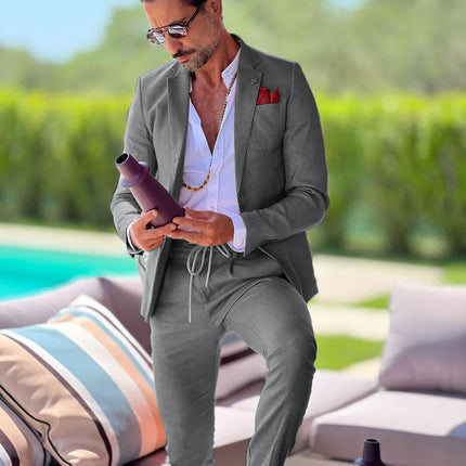 CN Jiangsu Linen Slim Fit Mens Suit Two Piece Wedding Groom by zapcart