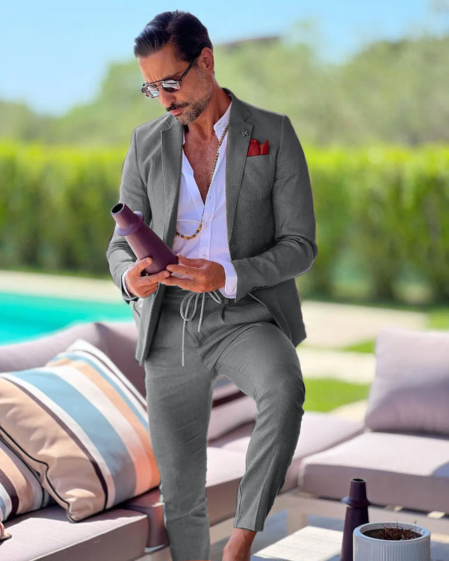 CN Jiangsu Linen Slim Fit Mens Suit Two Piece Wedding Groom by zapcart