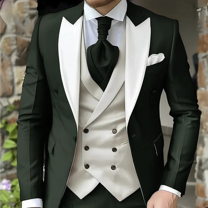 CN Jiangsu Men Slim Fit Wedding Three Piece Suit Peak Lapel by zapcart