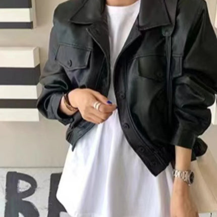 Slish Retro PU Jacket Women Chic Versatile Winter Coat by zapcart