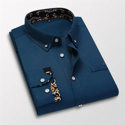 Qj Cinga Men Cotton Dress Shirt Long Sleeve Casual Premium by zapcart
