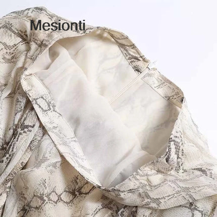 Mesionti Serpentine Print Wide Swing Skirt Women Elegant by zapcart
