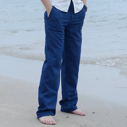 Longchengyixi Men Cotton Linen Pants Loose Fit Stretch by zapcart