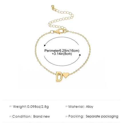 CN Personalized Name Bracelet 26 Letters Heart Women Gift by zapcart