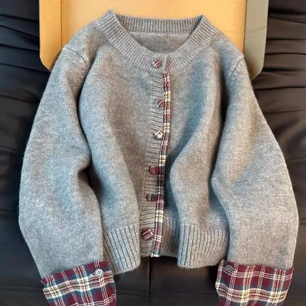 Joker Korean Fake Two Piece Plaid Cardigan For Women Autumn by zapcart