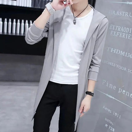 ICCLEKCN Men Hooded Korean Style Trench Coat Streetwear by zapcart