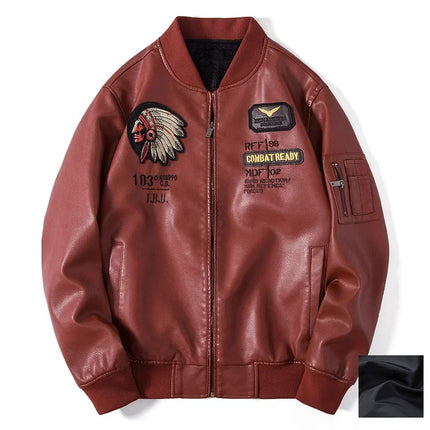 2024 New Men's Leather Jacket Lapel Embroidery Trend Biker Motorcycle Jacket Men's Fashion Casual Windproof PU Bomber Coat 4XL by zapcart